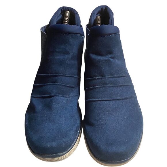 RYKA Niah Faux Suede Sz 10 Blue Slip-on Water Repellent Pleat Detail Ankle Boots - Picture 2 of 7